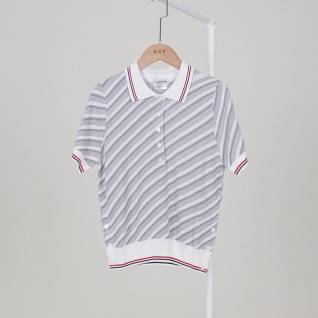 톰브라운 레플리카 사선 스트라이프 코튼 실크 티핑 폴로 티셔츠 | 명품 레플리카